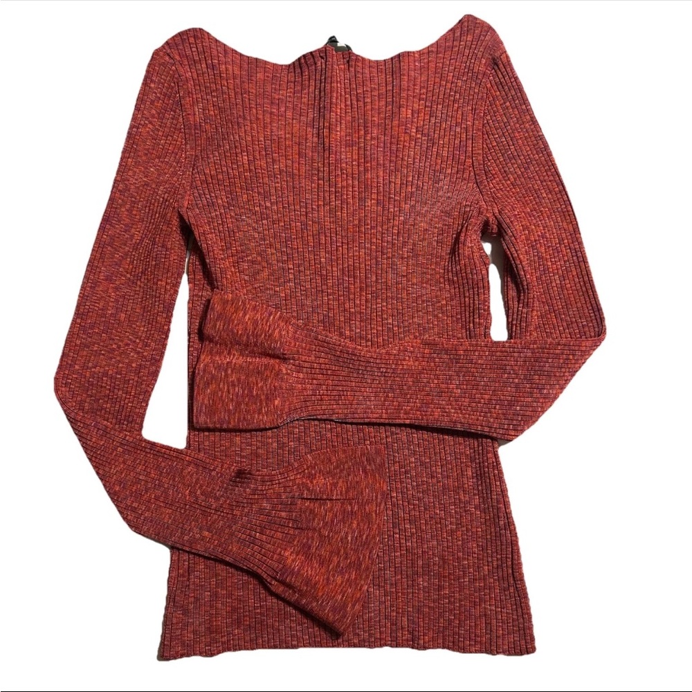 Theory Cabled Print Ribbed Boat Neck Sweater Top SUNSET MULTI Size M - Picture 8 of 11
